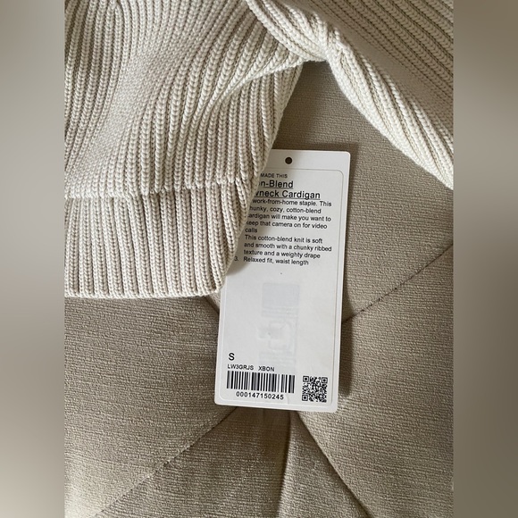 New With Tags - Lululemon - Cotton Blend Cardigan - Size S - Bone - Picture 7 of 7